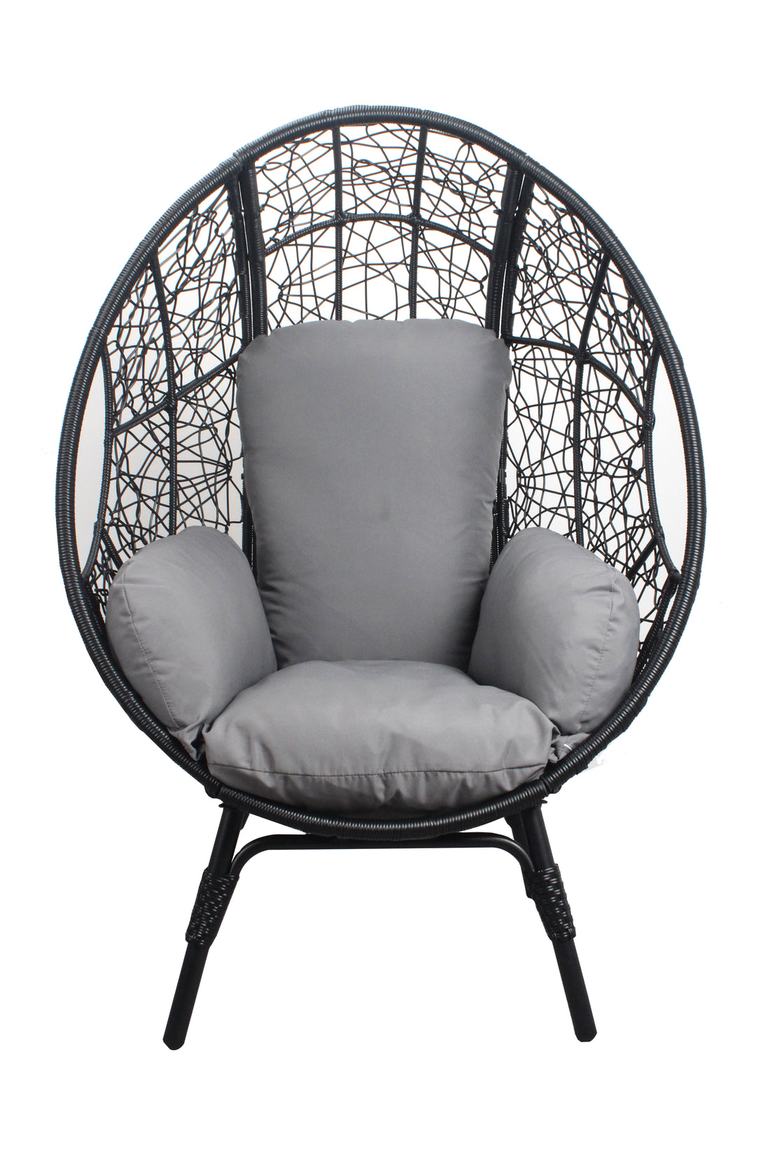 Patio Pe Wicker Egg Chair Model 3 With Black Color Rattan Grey Cushion Yes Black Foam Steel