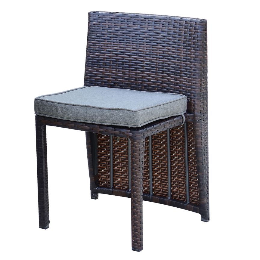 Cape Town 3 Piece Pe Wicker Bistro Steel Cushions Outdoor Dining Set, Mahogany Brown, Grey Brown Grey Pe Rattan Iron