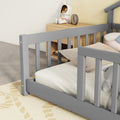 Twin House Shaped Bedside Floor Bed With Guardrails, Slats, Without Door ,Grey Twin Grey American Design Pine