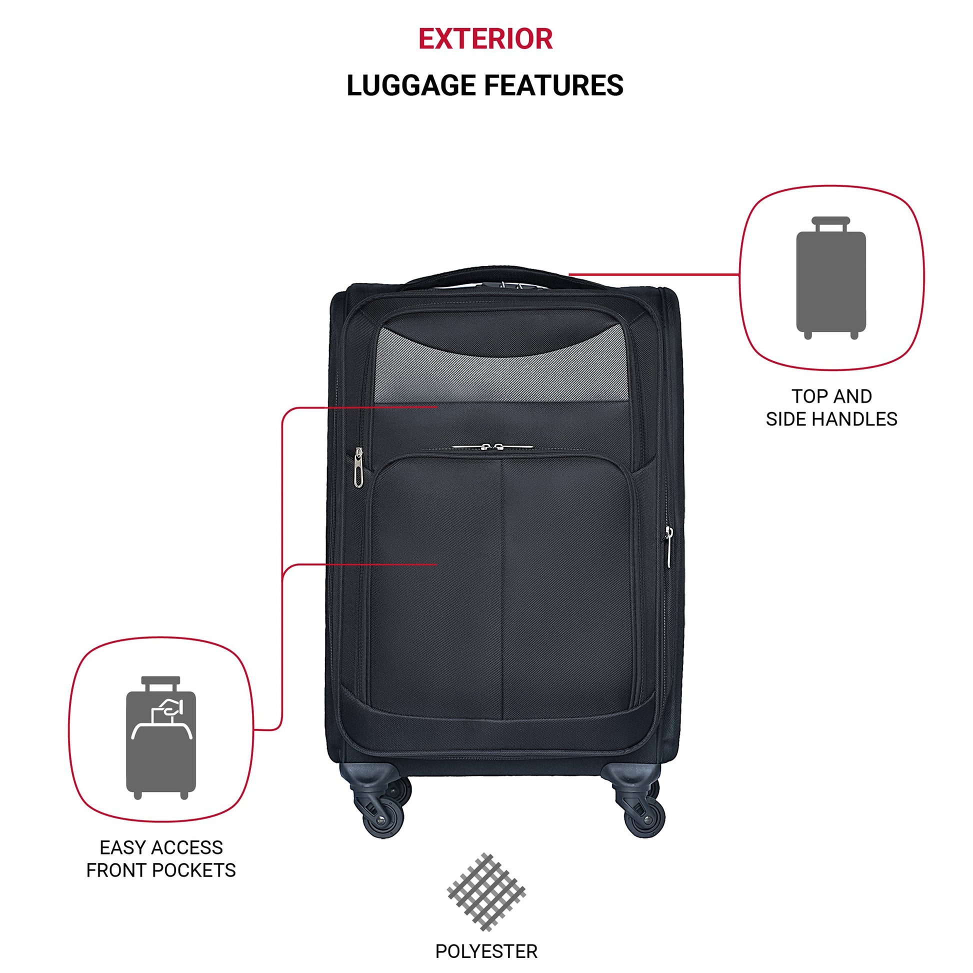 24 Inch Suitcase Black Black Oxford Fabric