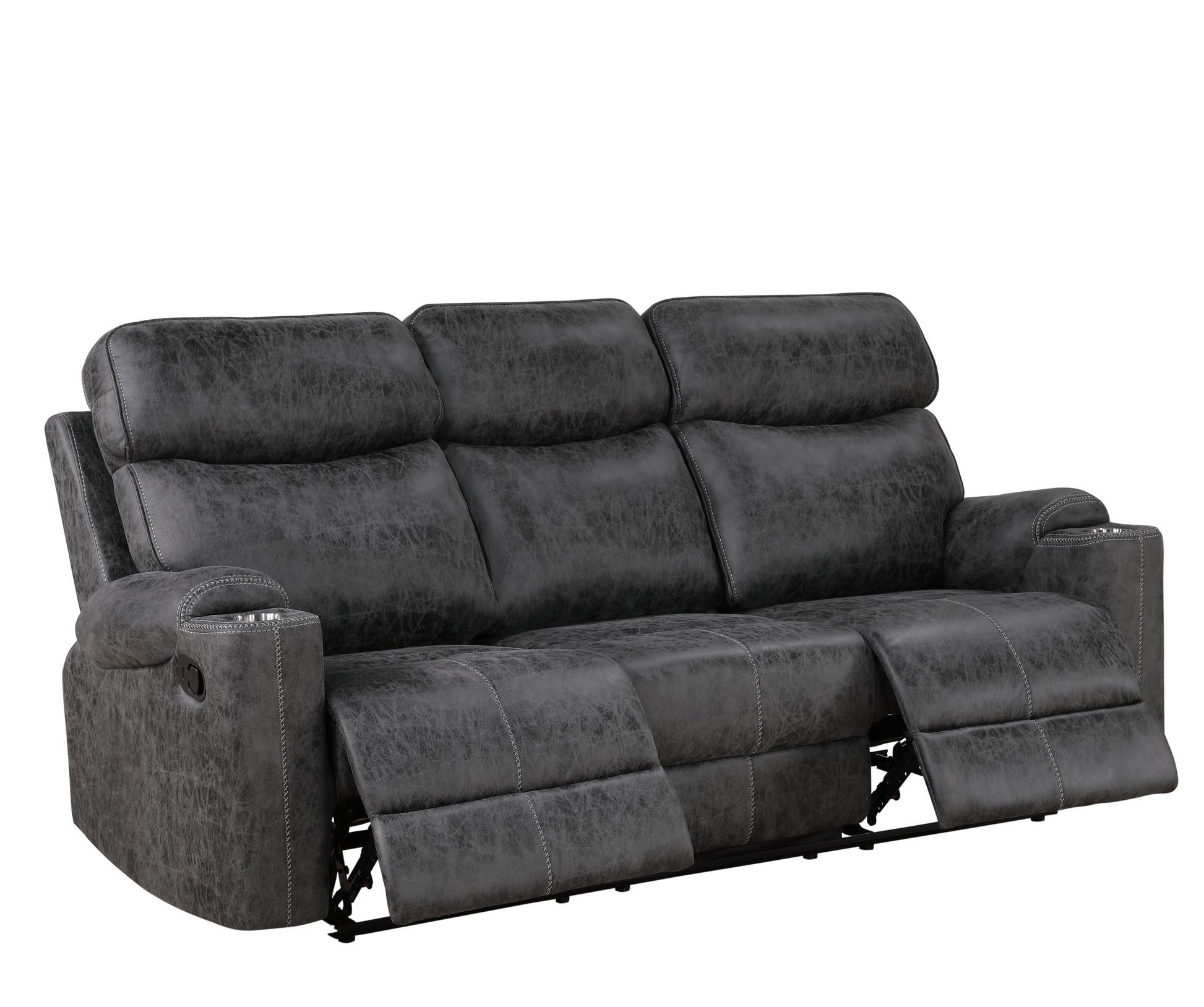 Hirah Motion Sofa, Dark Gray Polish Microfiber Lv02570 Dark Gray Upholstered 3 Seat