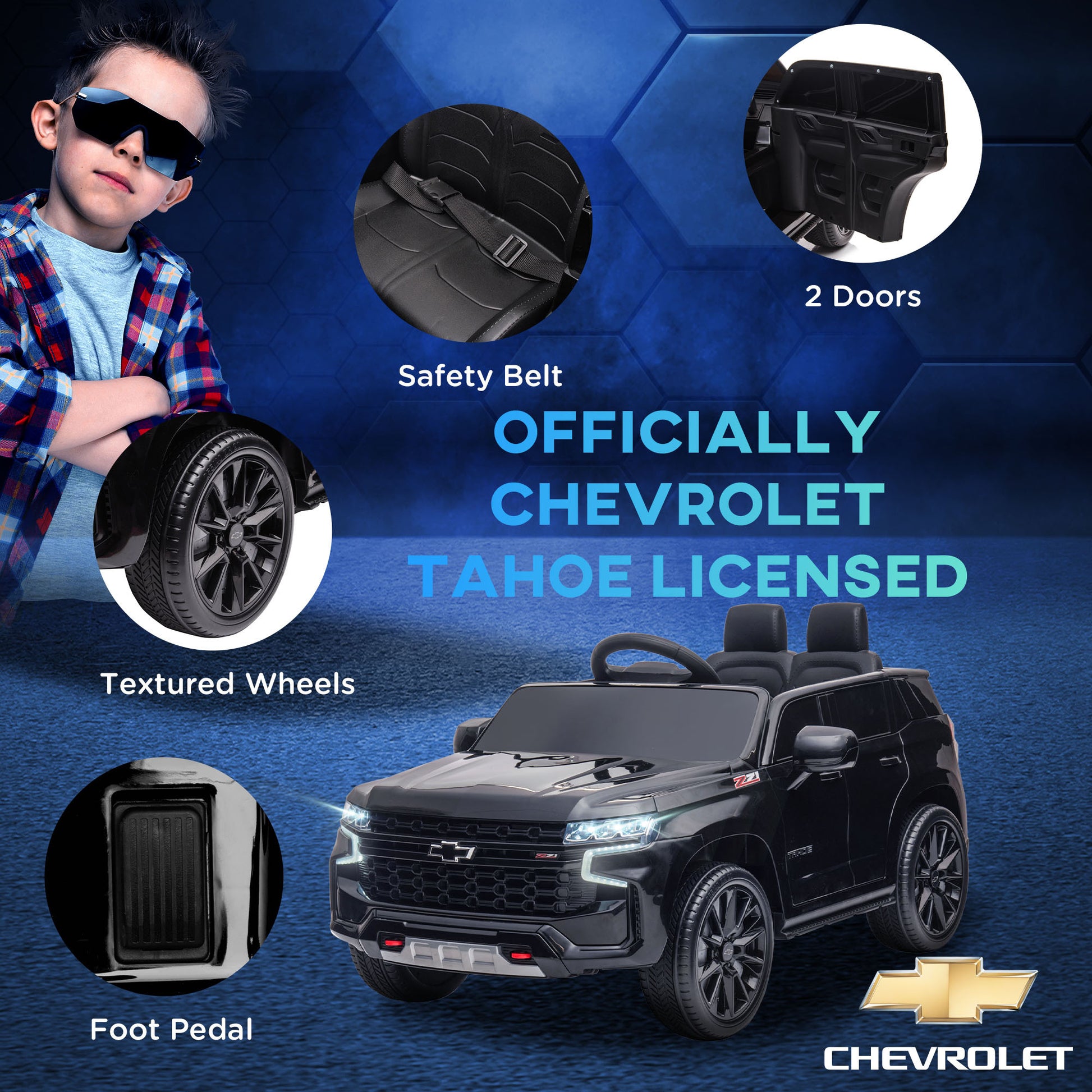 Aosom Chevrolet Tahoe Licensed Kids Ride On Car, 12V Battery Powered Kids Electric Car With Remote Control, Music, Lights, Horn, Suspension For 3 6 Years Old, Black Black Plastic