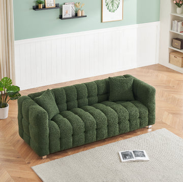 Green Teddy Fleece Sofa 80 "Discharge In Living Room Bedroom With Two Throw Pillows Hardware Foot Support Green Polyester Blend 3 Seat