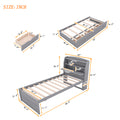 Twin Size Wooden Led Platform Bed With Trundle, With Storage Headboard, With Drawers, Gray Twin Gray Plywood