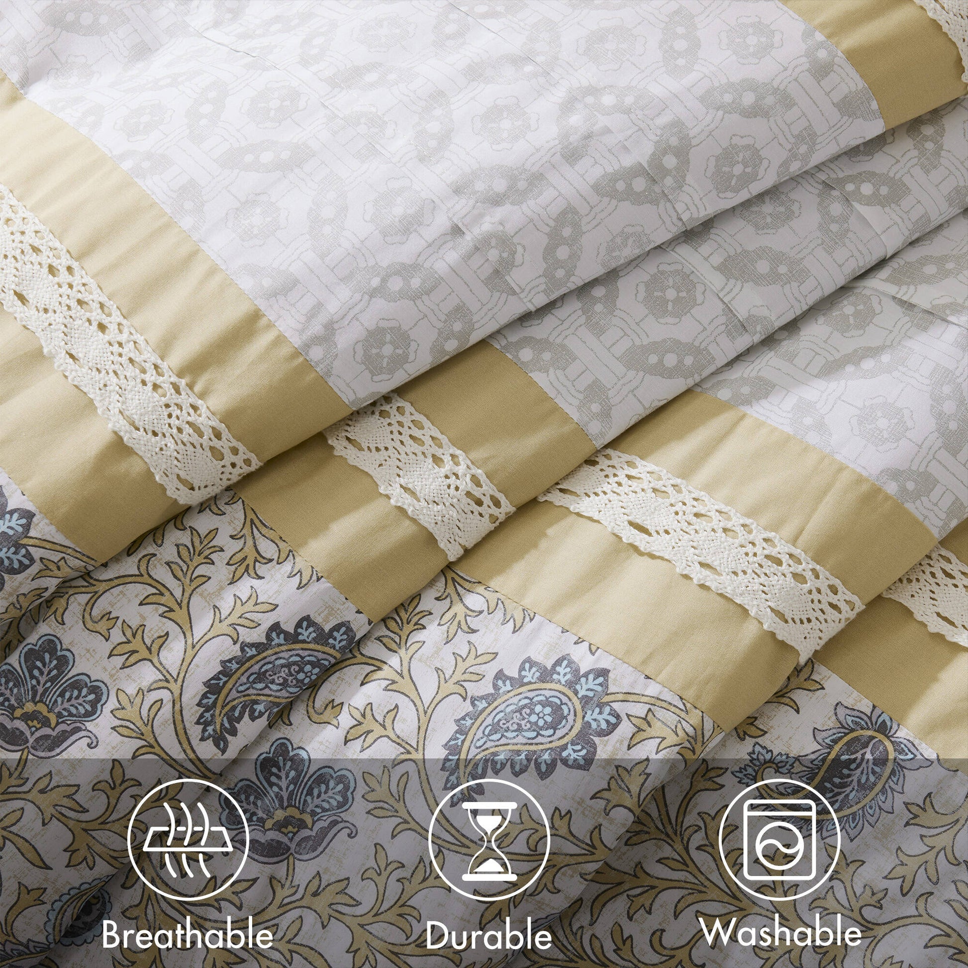 9 Piece Cotton Percale Comforter Set Yellow King King Yellow Polyester