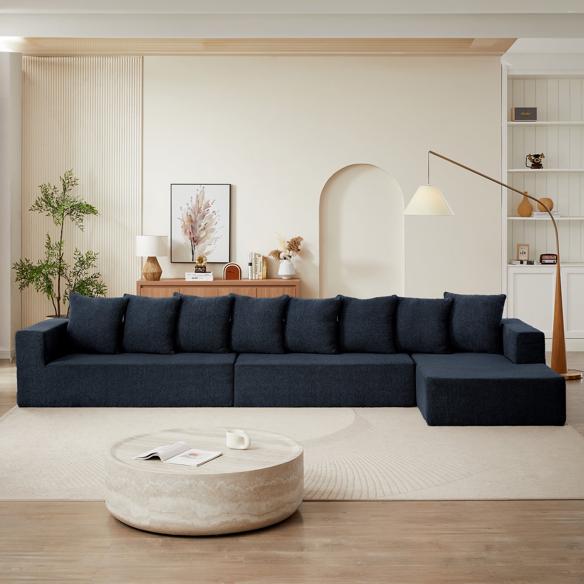 Chenille Modular Sofa Modern Upholstered Sectional Couch With Plush Seating, Fixed Cushions, And Versatile Design For Living Room, Bedroom, Office Blue Chenille 6 Seat