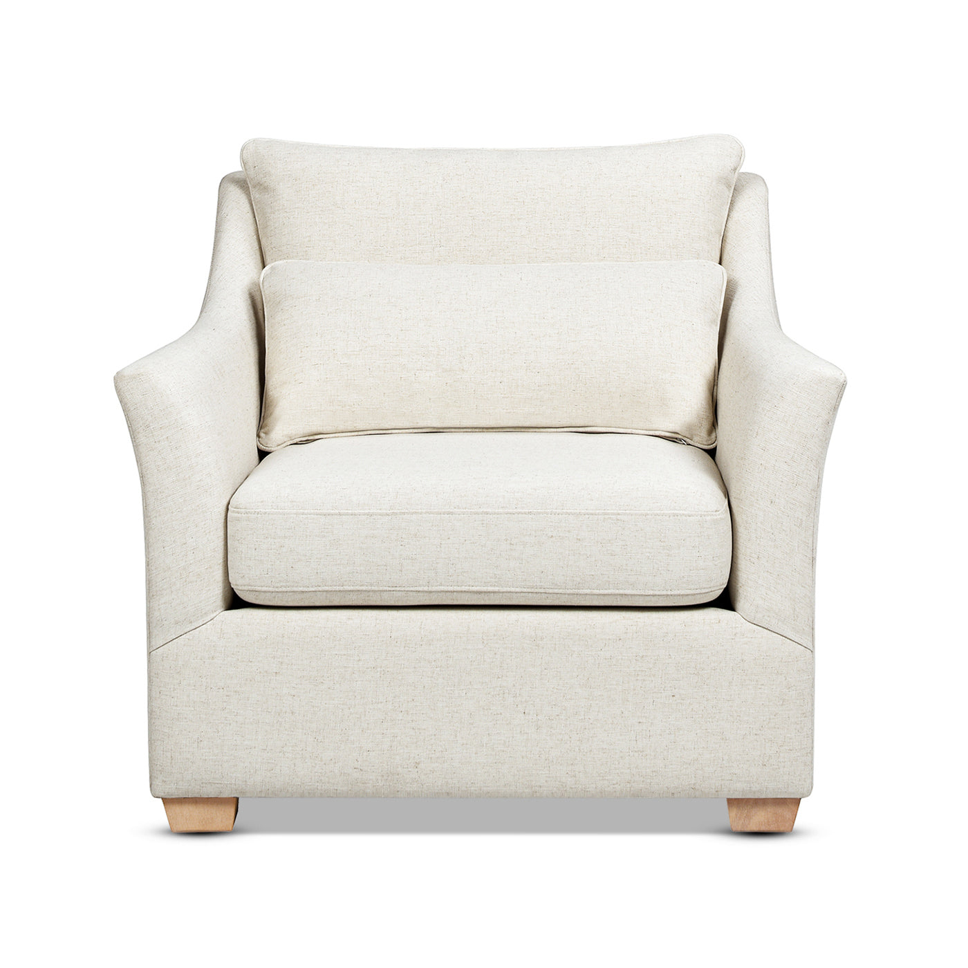 Ada 38" Flared Arm Contemporary Armchair With Lumbar Pillow, Flax White Linen White Foam Linen