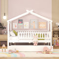 Full Size Wooden House Bed With Twin Size Trundle, White Full White Solid Wood Mdf