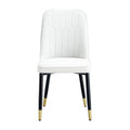 Table And Chair Set.The Table Has A Glass Top With Imitation Marble Pattern Stickers And Stainless Steel Golden Legs. Paried With Chairs With Pu Artificial Leather Backrest Cushions And Black Legs. White Gold Seats 8 Glass Metal