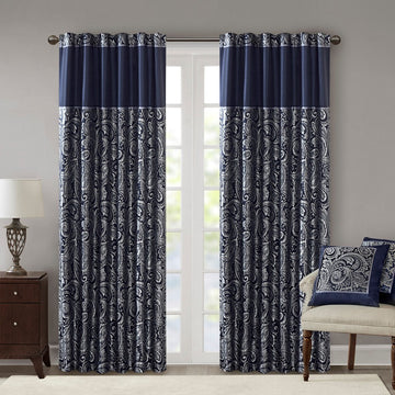 Jacquard Curtain Panel Pair 2 Pcs Window Panels Navy Polyester