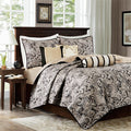6 Piece Jacquard Quilt Set With Throw Pillows Black Full Queen Full Black Cotton