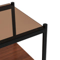 Set Of 2 Rectangle End Table, Tempered Glass Tabletop With Mdf Layer, Modern Table For Living Roombrown Glass Brown Tempered Glass