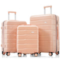 Premium Abs Travel Luggage Set3 Piece Tsa Lock Suitcase Group With 20, 24, And 28 Inch Sizes With 360 Spinner Wheels, Pink Pink Abs