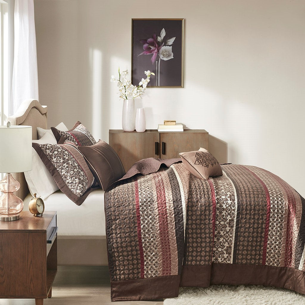 5 Piece Reversible Jacquard Bedspread Set Red Queen Queen Red Cotton