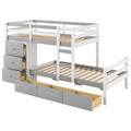 Twin Over Twin Loft Bunk Bed With Drawers And Ladder, Gray Twin Gray Pine