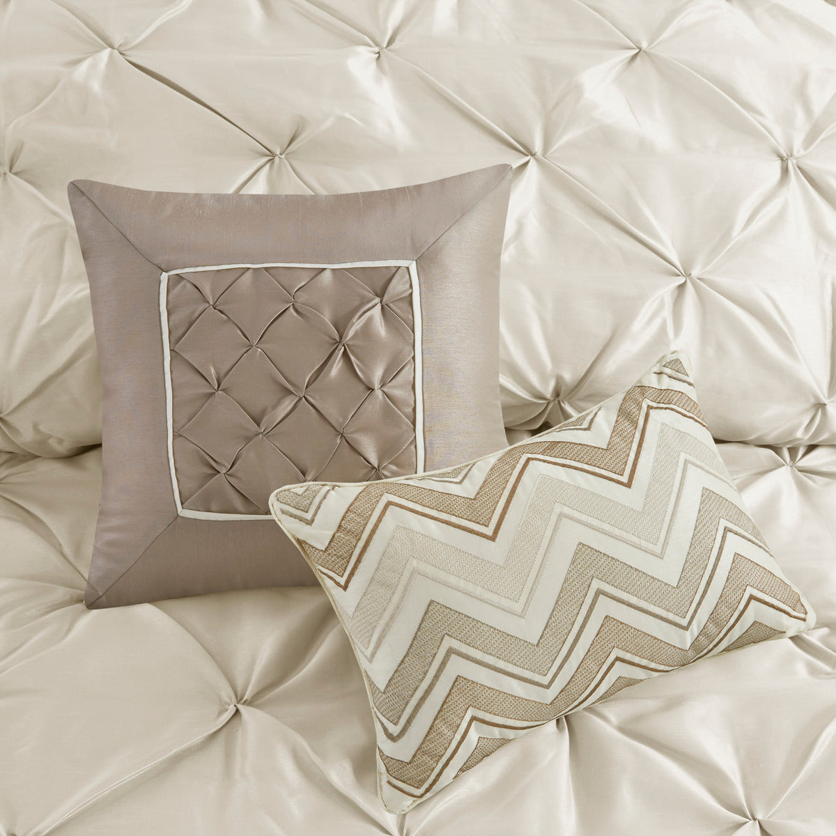 7 Piece Tufted Comforter Set Ivory King King Ivory Polyester