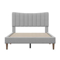 Tripp Modern Full Platform Bed Frame With Channel Tufted Headboard, Gray Full Gray Solid Wood