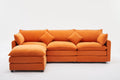 Modular Sectional Sofa, 3 Seater Sofa With Ottoman, Modern L Shaped Sofa For Living Room Bedroom Apartment Orange Wood Fabric 4 Seat