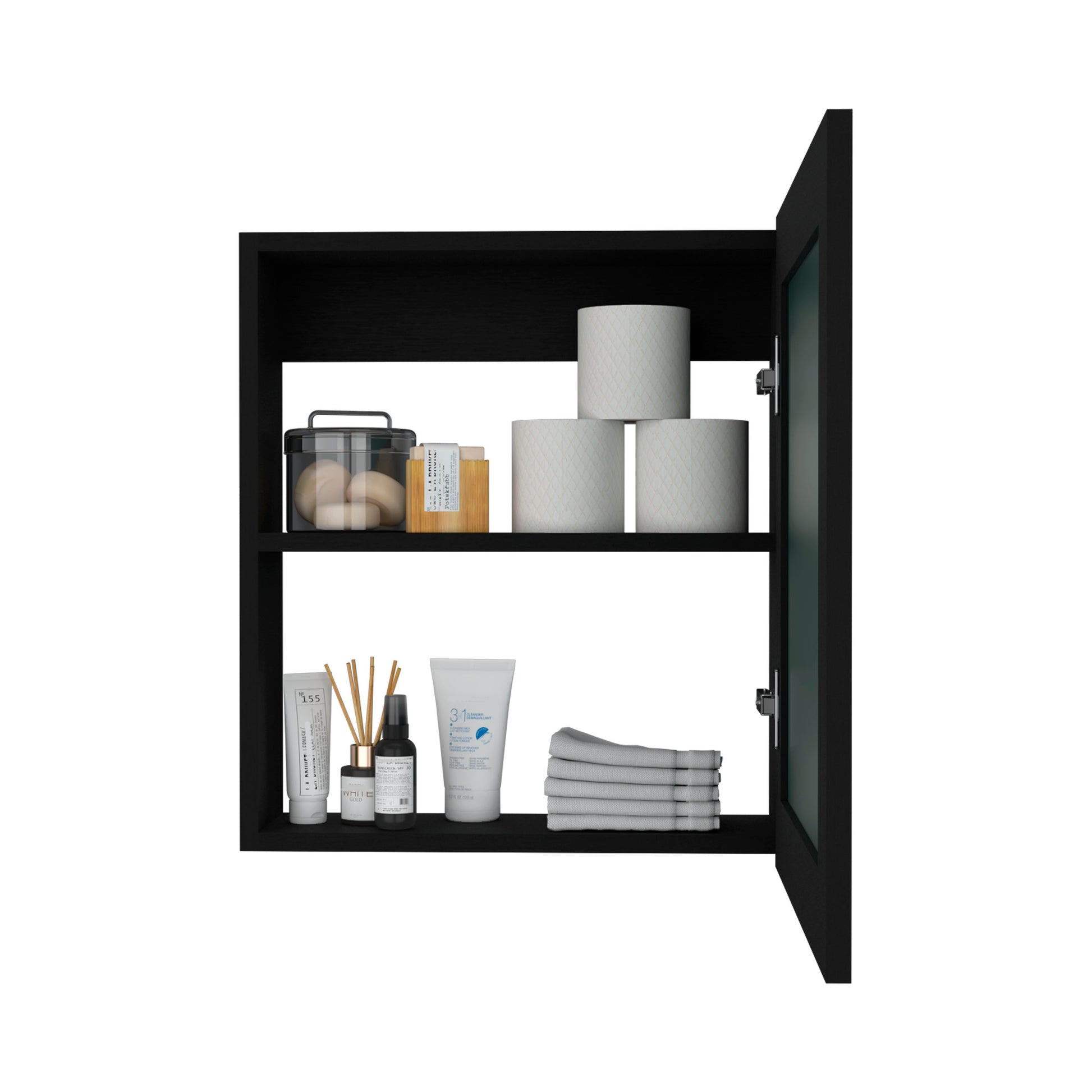 Luma Medicine Cabinet With Mirror Door 20.5" High Cabinet Organizer With Two Interior Shelves For Bathroom, Kitchen, Mudroom Black 1 2 Bathroom Freestanding Modern Particle Board