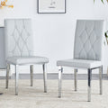 2 Piece Dining Chair, Modern Style Kitchen Upholstered High Back, Metal Leg Office Chair, Suitable For Dining Room, Office, Restaurant. Light Gray Pu