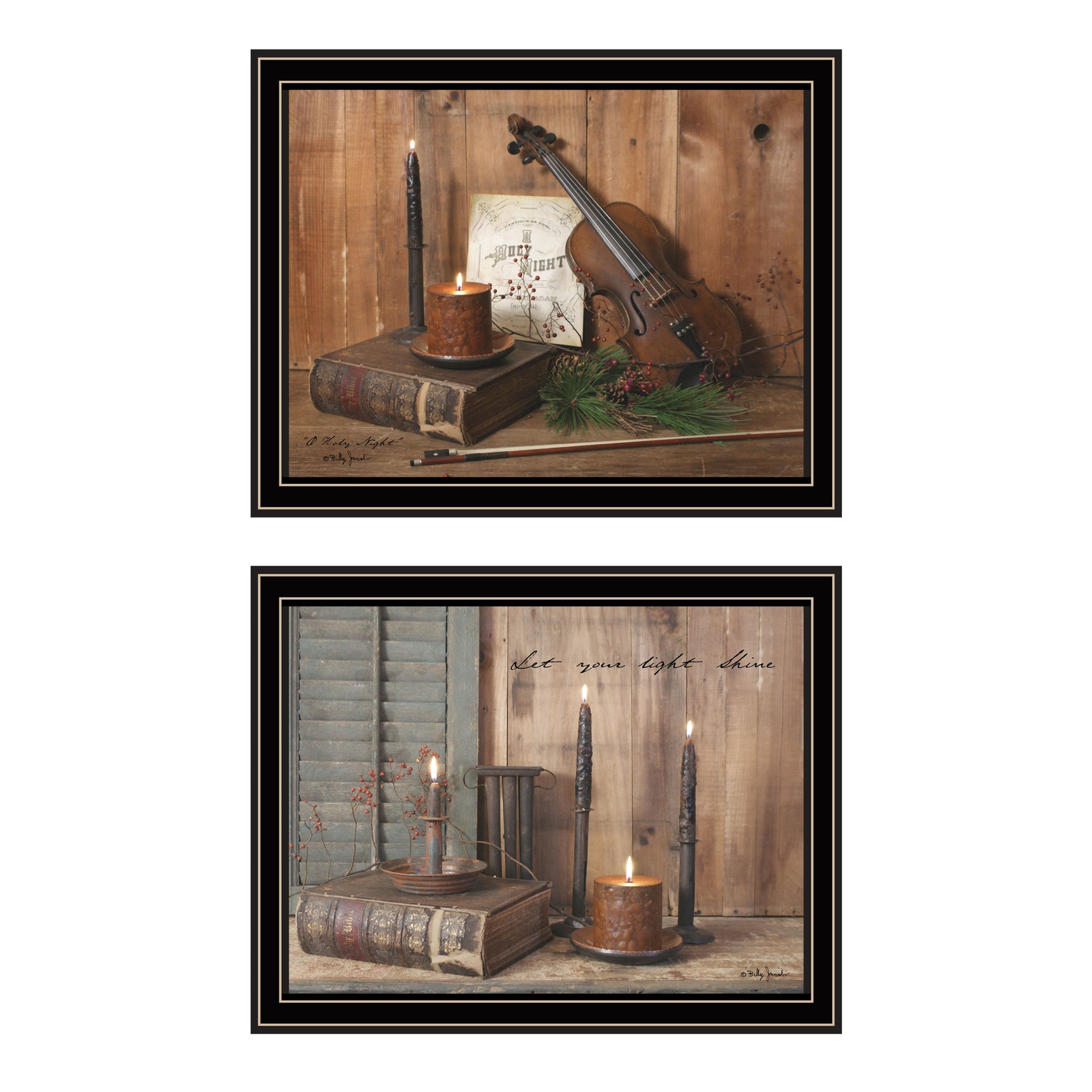 2 Piece Vignette Candlelight O Holy Night Black Framed Wall Art For Living Room, Bedroom Wall Art Print For Home Decor By Billy Jacobs Multi Wood Paper