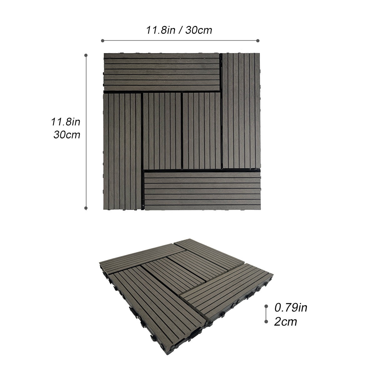 Wood Plastic Composite Deck Tiles Set Of 20Pcs, Composite Decking Resist Rust, Patio Flooring Outdoor Waterproof, Floor Tiles For Balcony, Backyard, Indoor And Outdoor Use, 12X12In Dark Grey Dark Grey Modern Plastic Wood Plastic