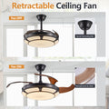 Modern Minimalist Invisible Ceiling Fan Light Retractable Fan With Led Fixtures For Living Room, Bedroom And Dining Room Black Acrylic Iron