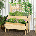 Outsunny Raised Garden Bed With Trellis, 2 Tier Wooden Elevated Planter Box With Legs And Metal Corners For Vegetables, Flowers, Herbs, Natural Natural Wood Wood