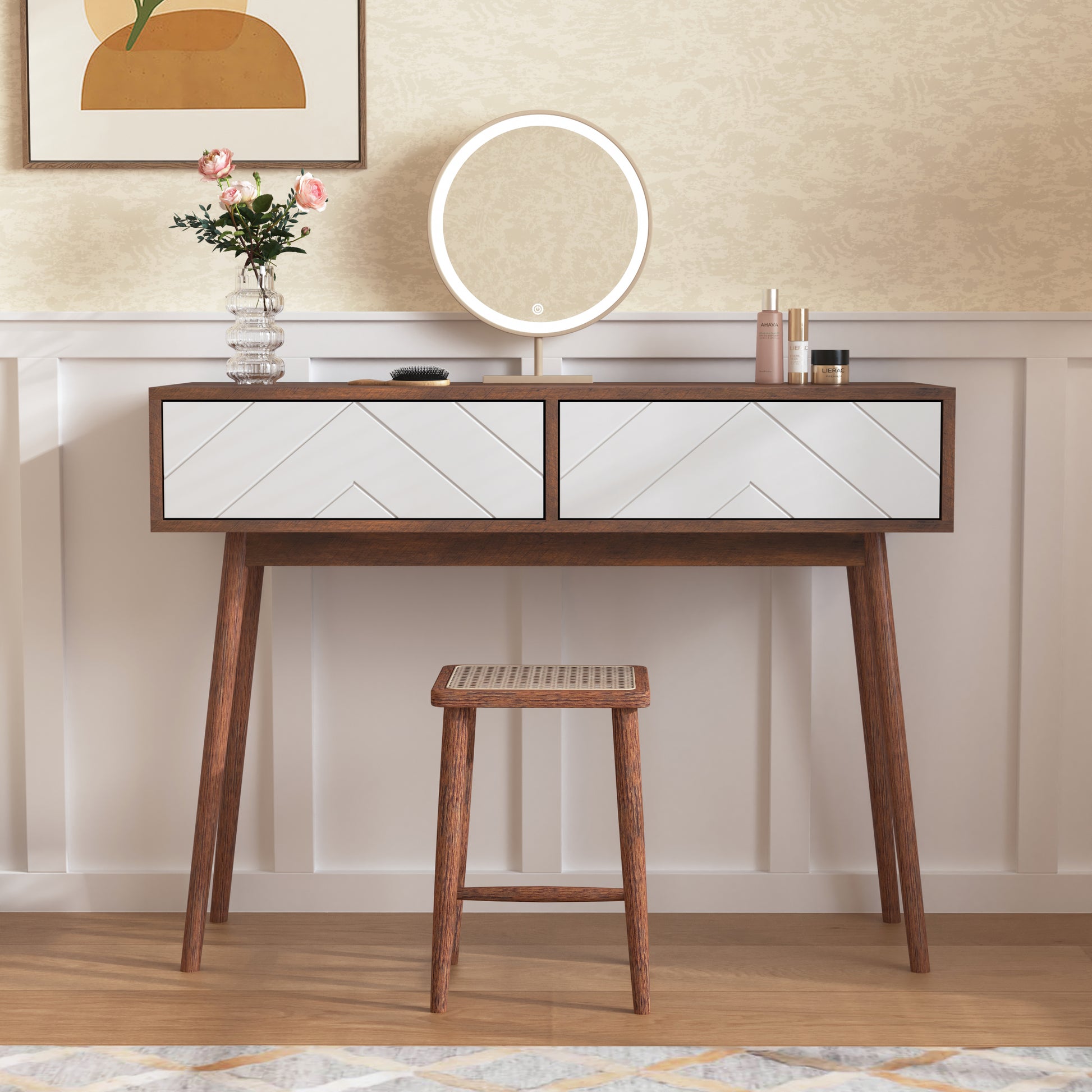 Entryway Table With 2 Carved Panel Drawers, Console Table With Storage Space And Wood Legs,Sofa Table Behind Couch For Hallway, Living Room, Natural Color Natural Particle Board Mdf