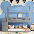 Twin Twin House Bunk Bed With Shelves And Drawers For Grey Color Box Spring Not Required Twin Grey Bedroom Bunk Pine