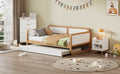 Twin Size Solid Wood Daybed With Trundle For Limited Space Kids, Teens, Adults, No Need Box Spring, Walnut And White Box Spring Not Required Twin White Walnut Wood Bedroom Modern Pine Daybeds Wood