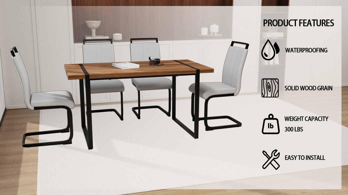 59 "Rural Industrial Rectangular Mdf Wood Color Dining Table Set And Pu Armless Dining Chair Set 4. Kitchen Black Metal Table Leg Dining Chair Set Wood Mdf
