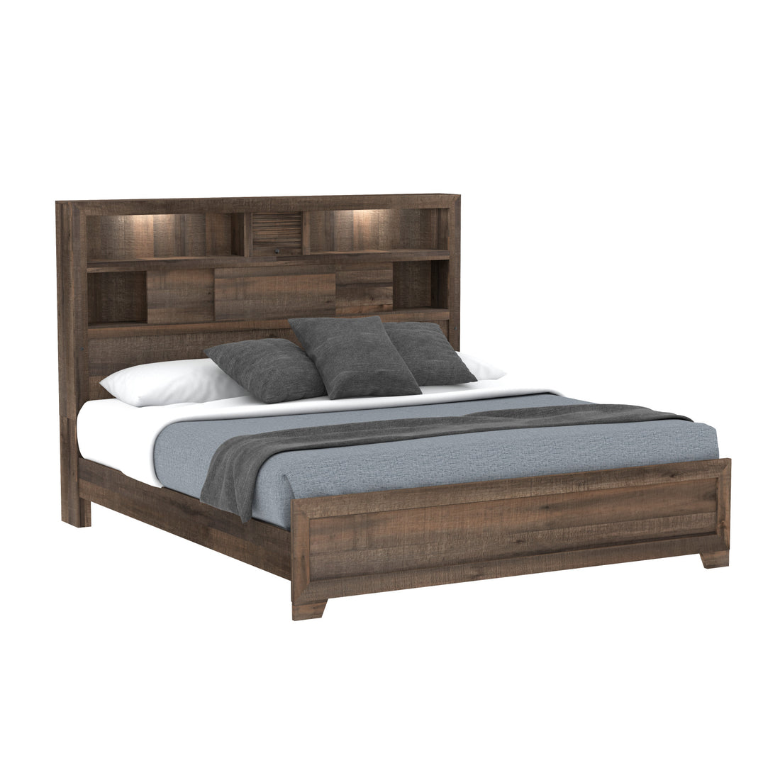 Plinz Brown Queen Bookcase Bed Queen Brown Solid Wood