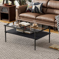 Rectangle Coffee Table With Gray Tempered Glass Top And Black Legs,Modern Table For Living Room Gray Tempered Glass