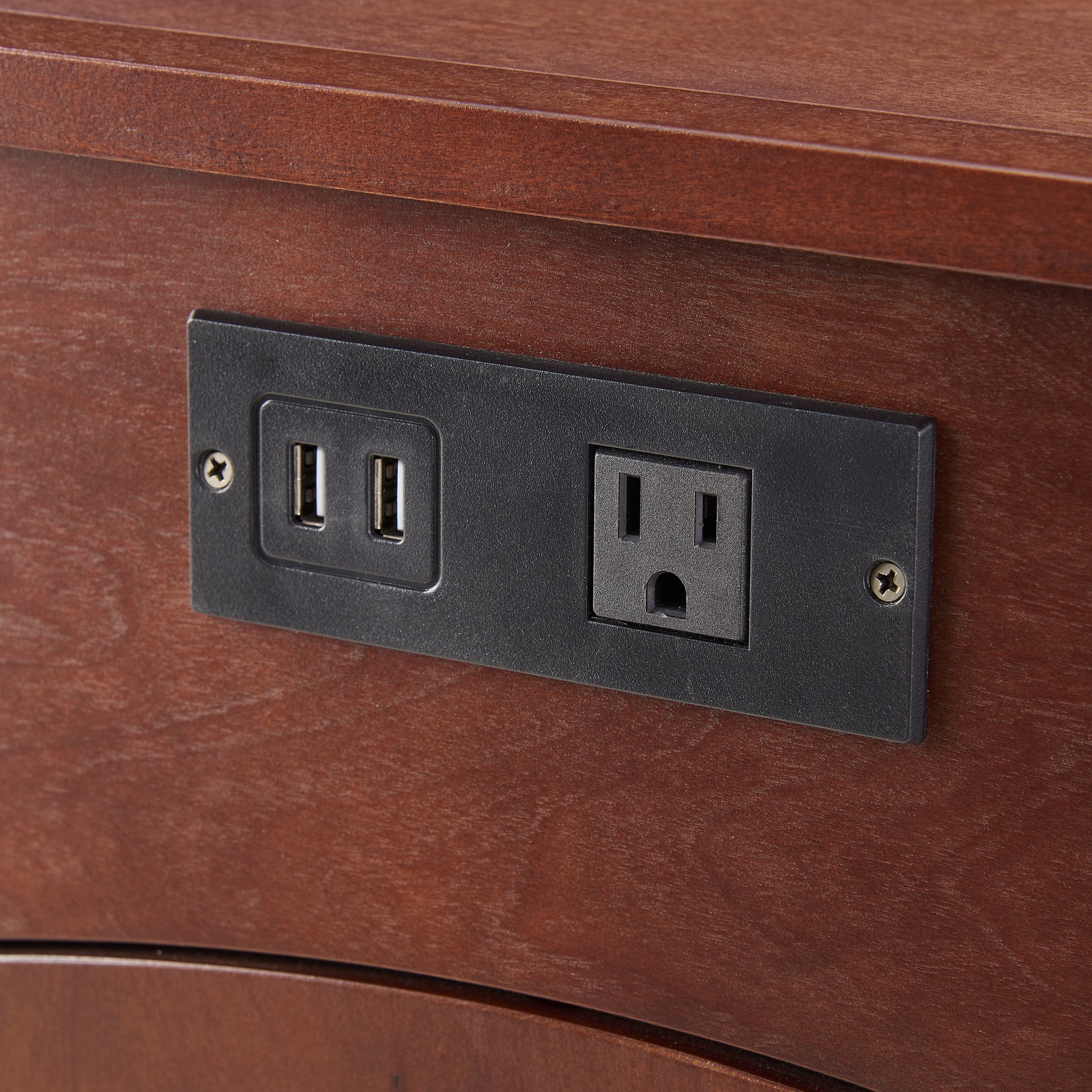 Powered Traditional End Table With Charging Station, Narrow Side Table With Usb Ports And Outlets, Nightstand With Storage, Bedside Tables With Wheels For Living Room, Bedroom,Red Walnut Walnut