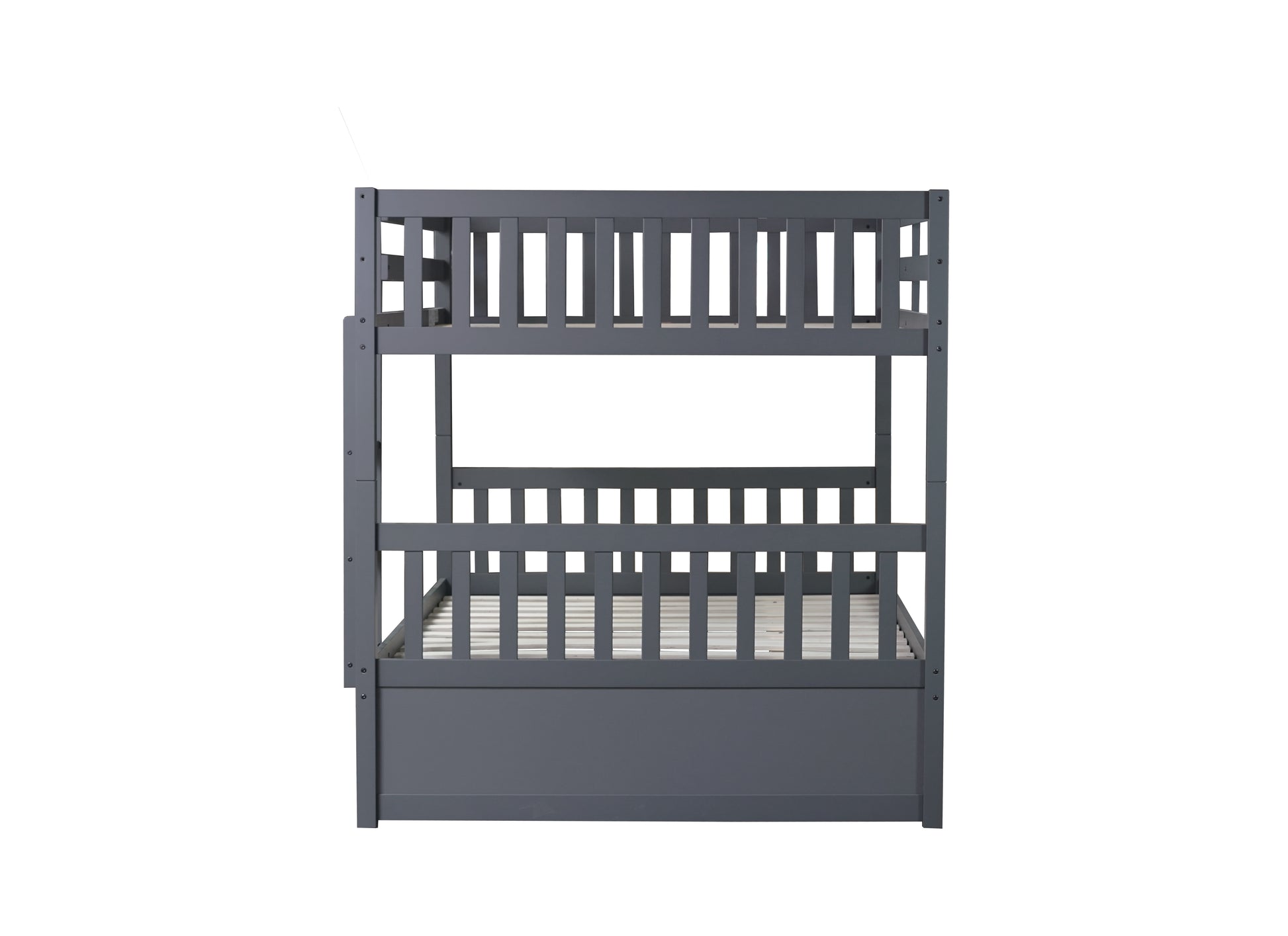 Full Over Full Rubber Wood Bunk Bed With Trundle, Ladder And Guardrails, Convertible To 2 Full Size Beds, With Twin Size Trundle ,Dark Grey Full Dark Grey Bedroom American Design Bed Frame Rubber