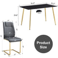 Table And Chair Set. 1 Table With 4 Gray Pu Chairs. Modern Minimalist Rectangular Black Imitation Marble Dining Table, With Golden Metal Legs. Paired With 4 Chairs With Golden Legs.Dt 1544 C001 Black Gold Glass Metal