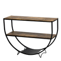Rustic Industrial Design Demilune Shape Textured Metal Distressed Wood Console Table Distressed Brown Distressed Brown Mdf