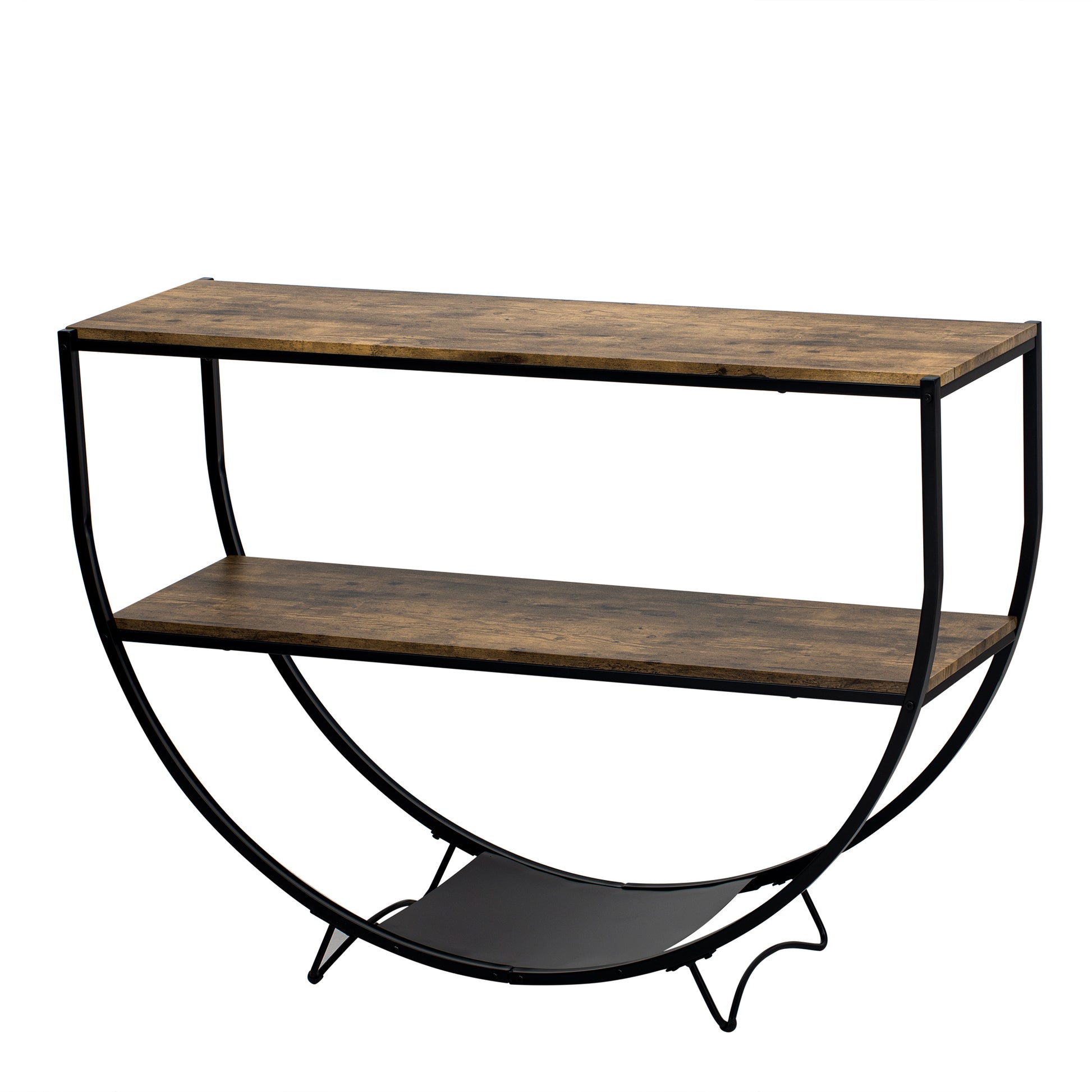 Rustic Industrial Design Demilune Shape Textured Metal Distressed Wood Console Table Distressed Brown Distressed Brown Mdf