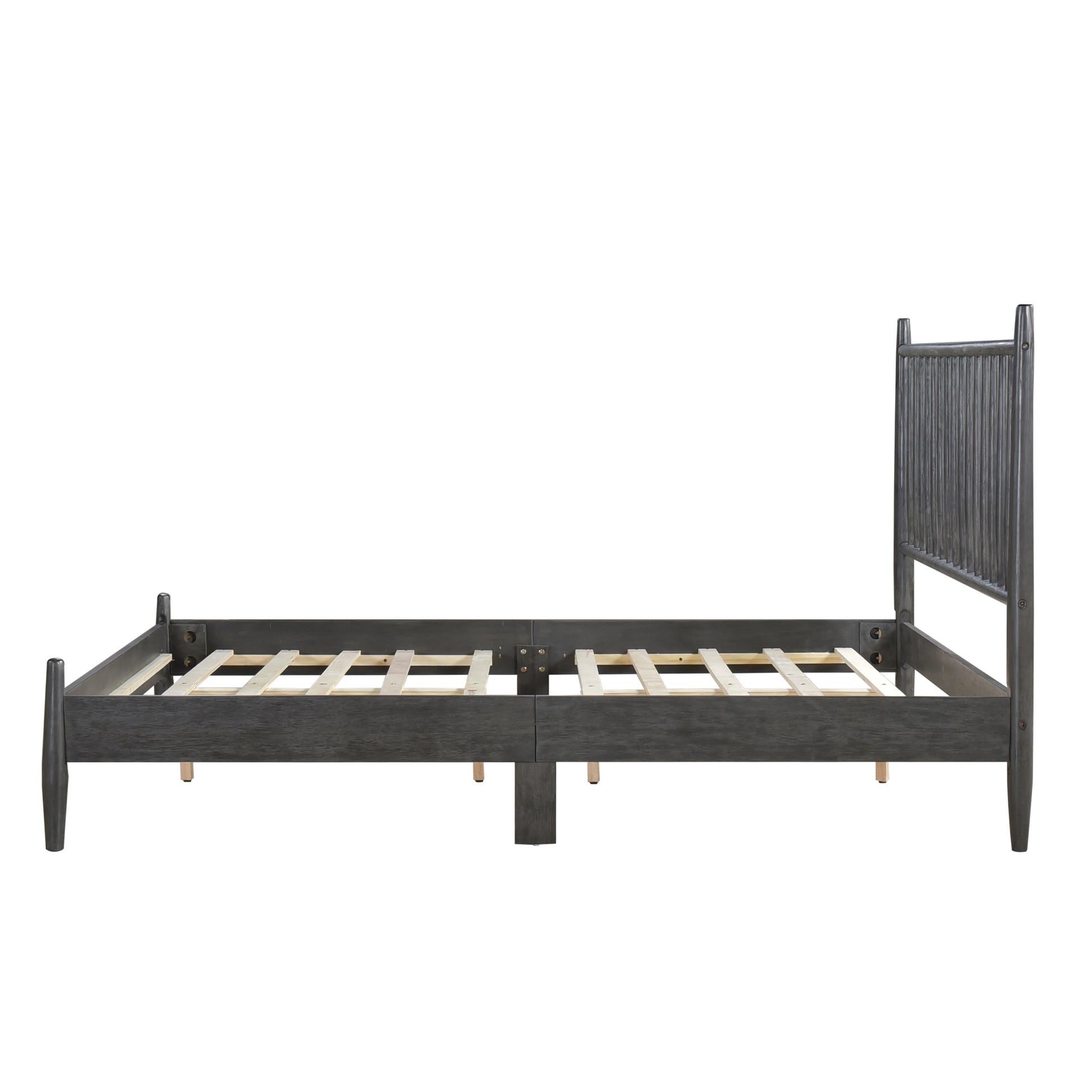 Mid Century Modern Design Full Platform Bed 1Pc Gray Finish Wooden Bedroom Furniture Vertical Slats Headboard, Bed In A Box Box Spring Not Required Full Gray Wood Bedroom Mid Century Modern Slat Beds Wood
