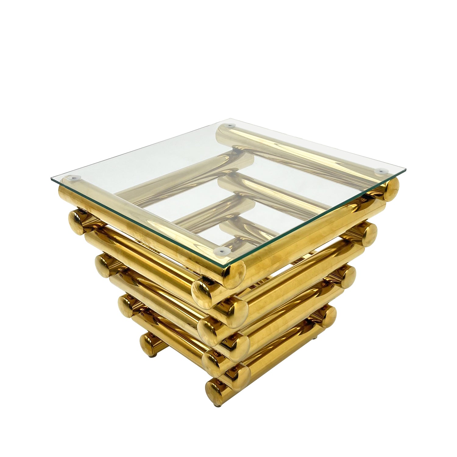 Gold Stainless Steel Double Layer Clear Tempered Glass Coffee Table For Bed Room, Living Room Clear,Gold Modern Open Storage Stainless Steel,Tempered Glass