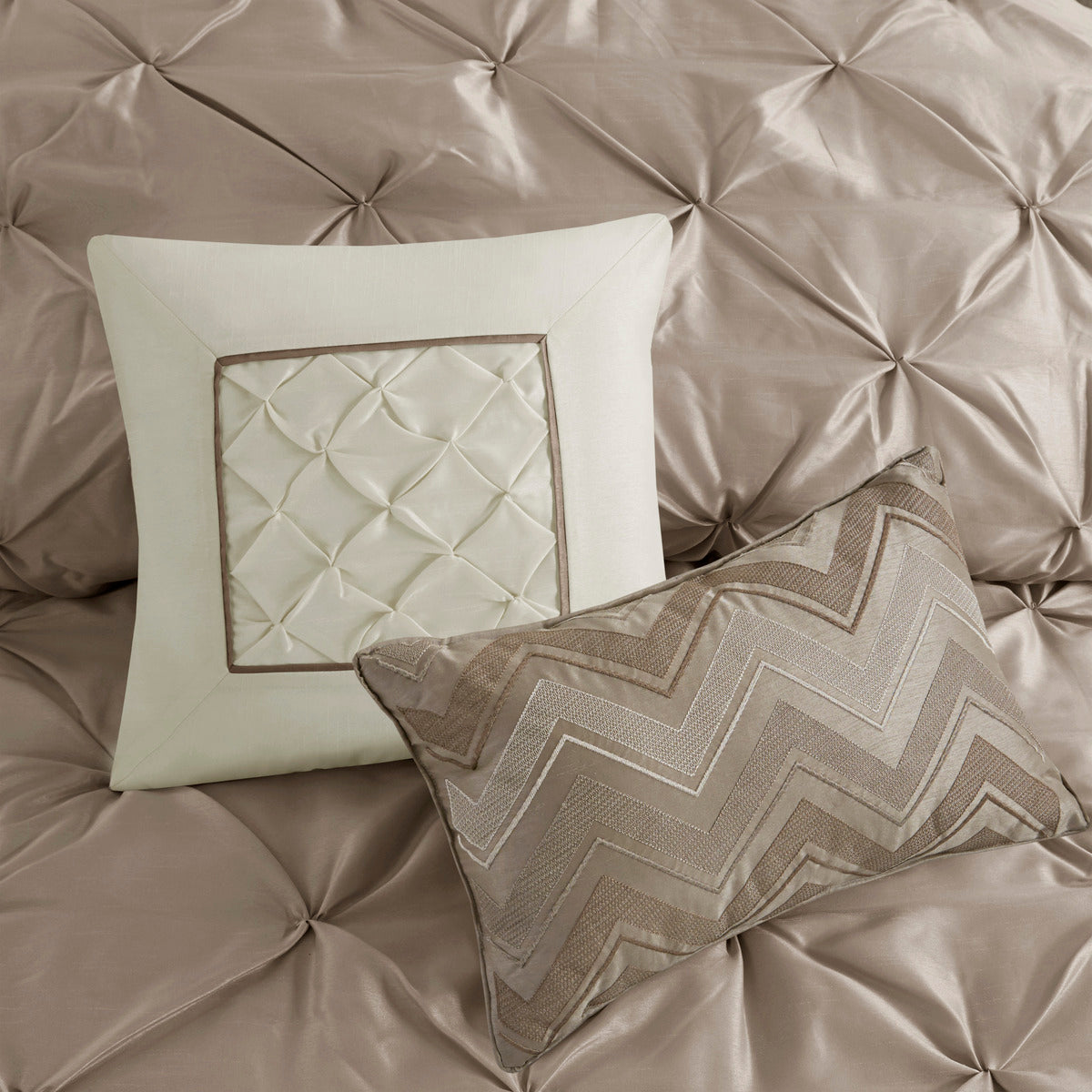 7 Piece Tufted Comforter Set Taupe King King Taupe Polyester