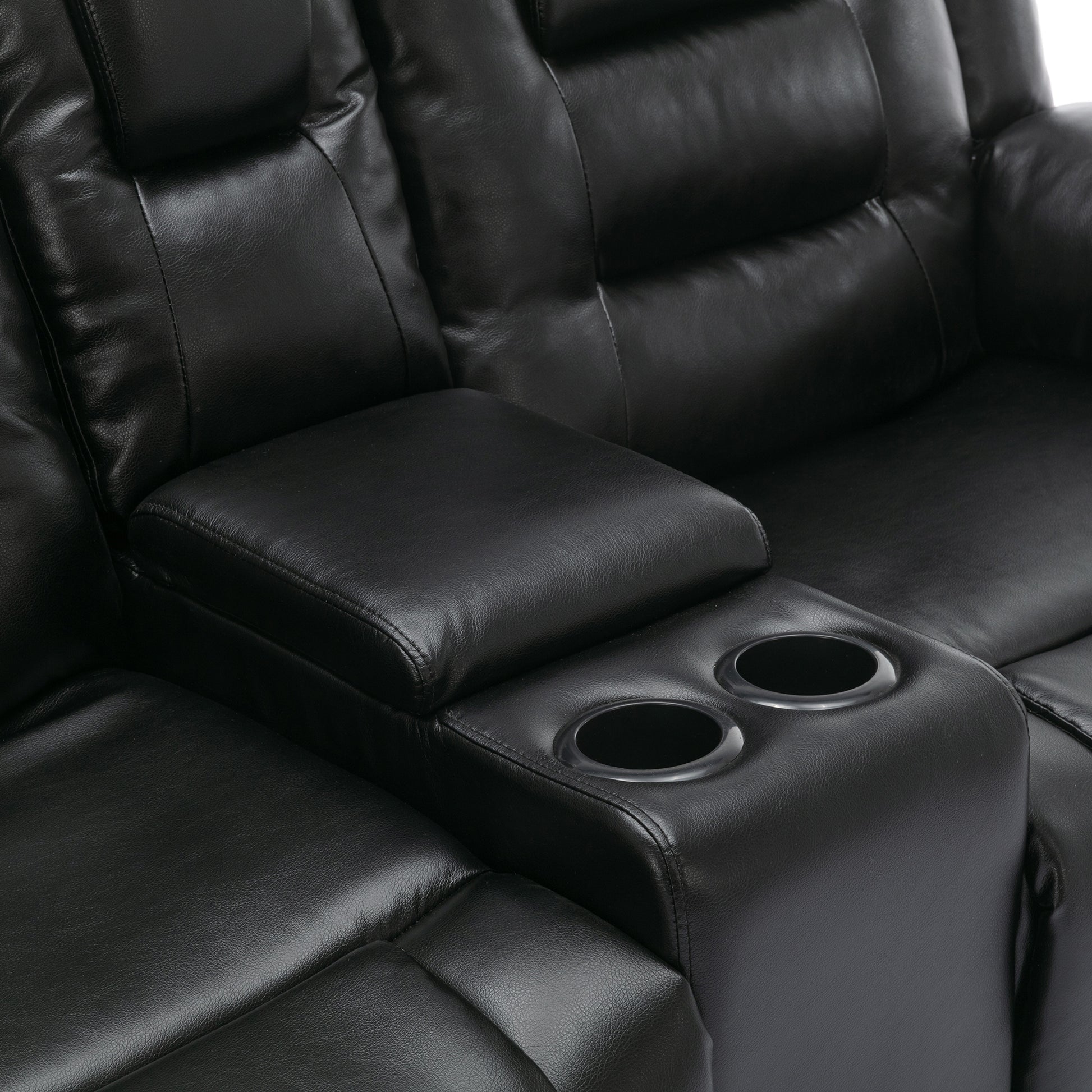 Home Theater Recliner Set Manual Recliner Chair With Wide Armrest, Two Built In Cup Holders For Living Room,Bedroom, Black Old Sku:Sg000760Aab Black Foam Pu Leather
