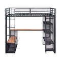 Full Size Metal Loft Bed With Storage Iron Mesh And Mdf Shelves And Open Wardrobe,Black Black Metal