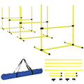 Pawhut 4 Piece Dog Agility Training Equipment For Dog Agility Course With Adjustable Height Jump Bars, Included Carry Bag, & Displacing Top Bar, Yellow Yellow Plastic