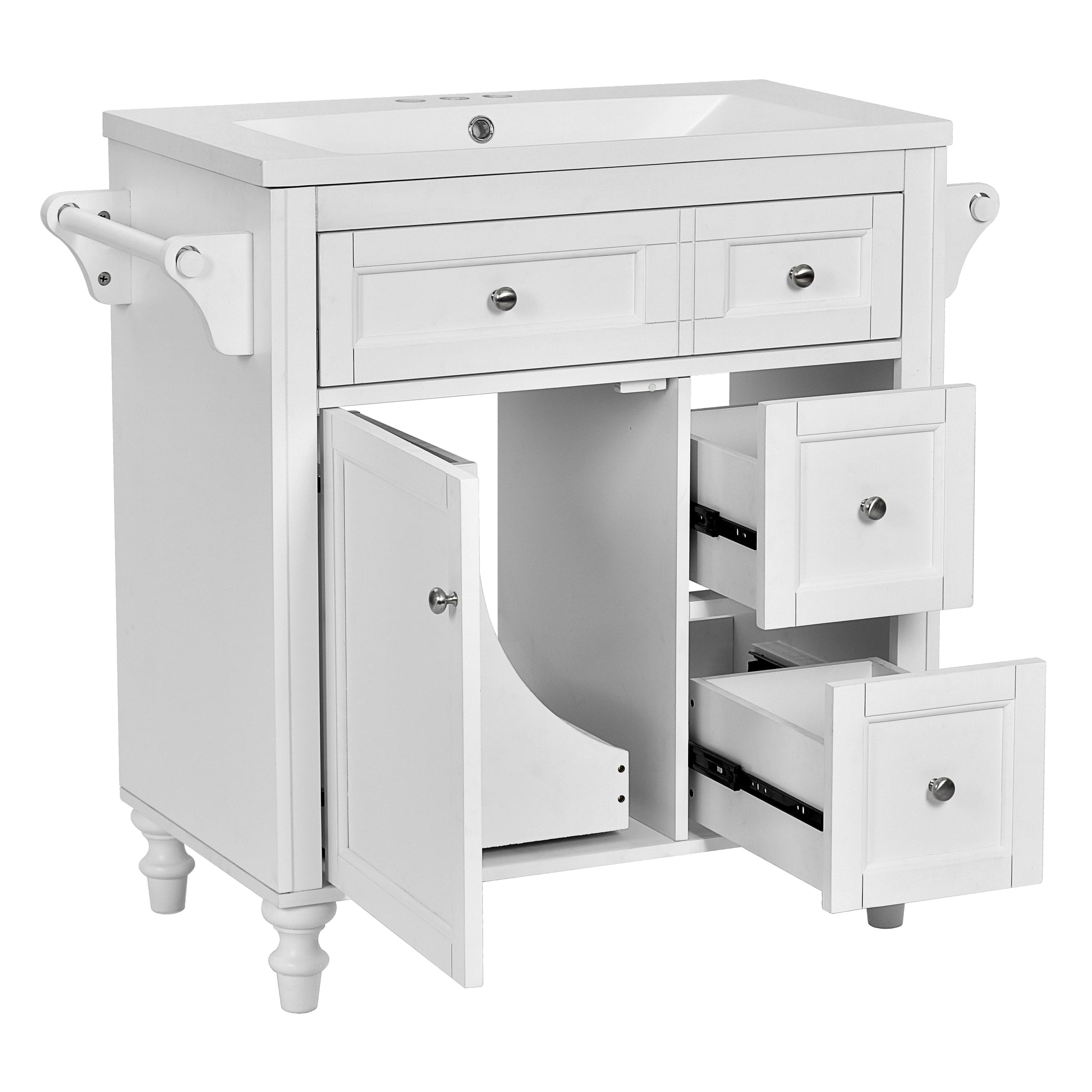 30'' Bathroom Vanity With Top Sink, Modern Bathroom Storage Cabinet With 2 Drawers And A Tip Out Drawer, Single Sink Bathroom Vanity Same As Sw000143Aak White Bathroom Modern Solid Wood Mdf Resin