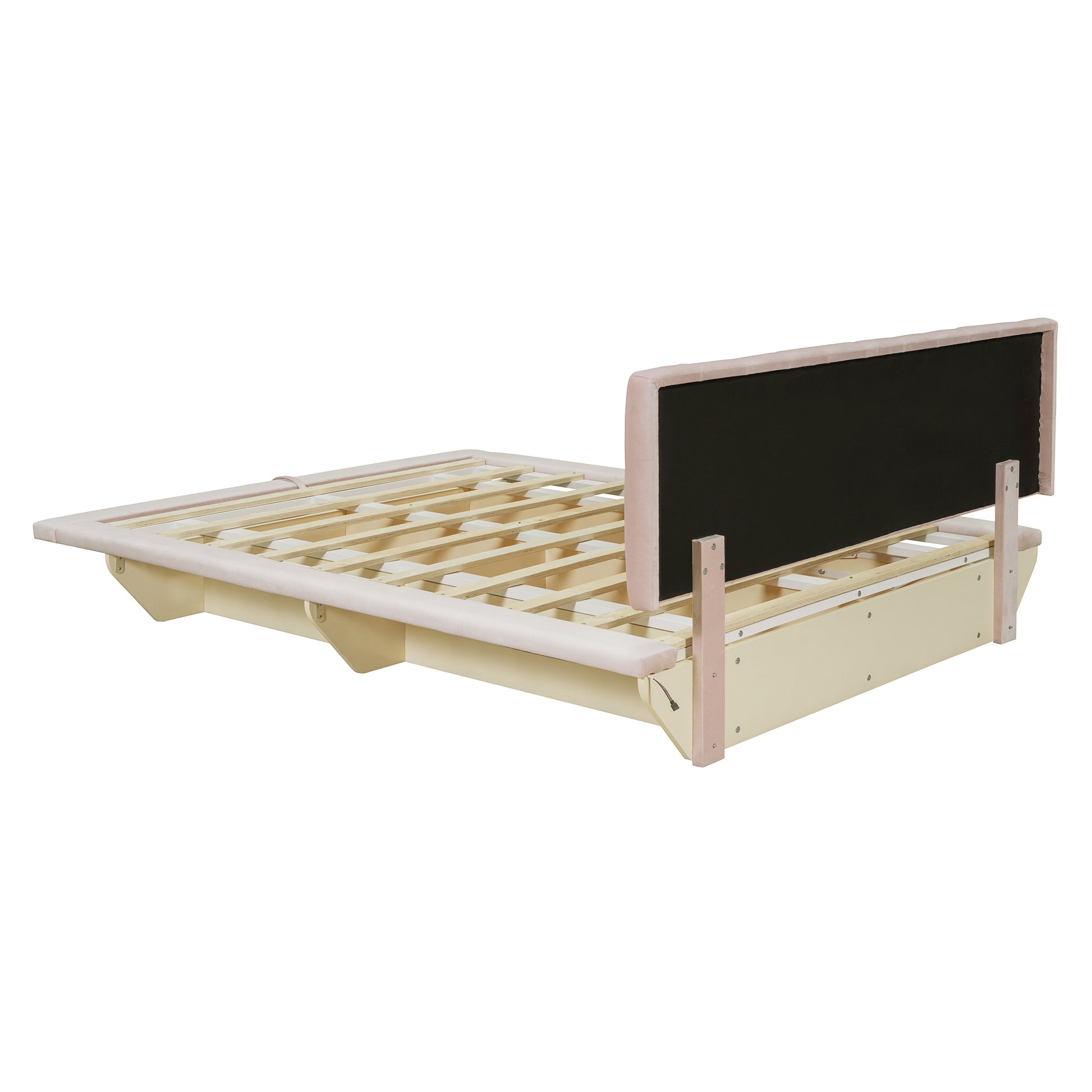 Queen Size Upholstered Floating Bed With Led Light And Usb Port, Velvet, Pink, Hydrualic Platform Bed Queen Pink Velvet