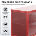 Red Sideboard Storage Cabinet With Two Fluted Glass Doors Detachable Shelves Bottom Space For Living Room, Office, Dinging Room And Entryway Old Sku:W68751711 Red Steel