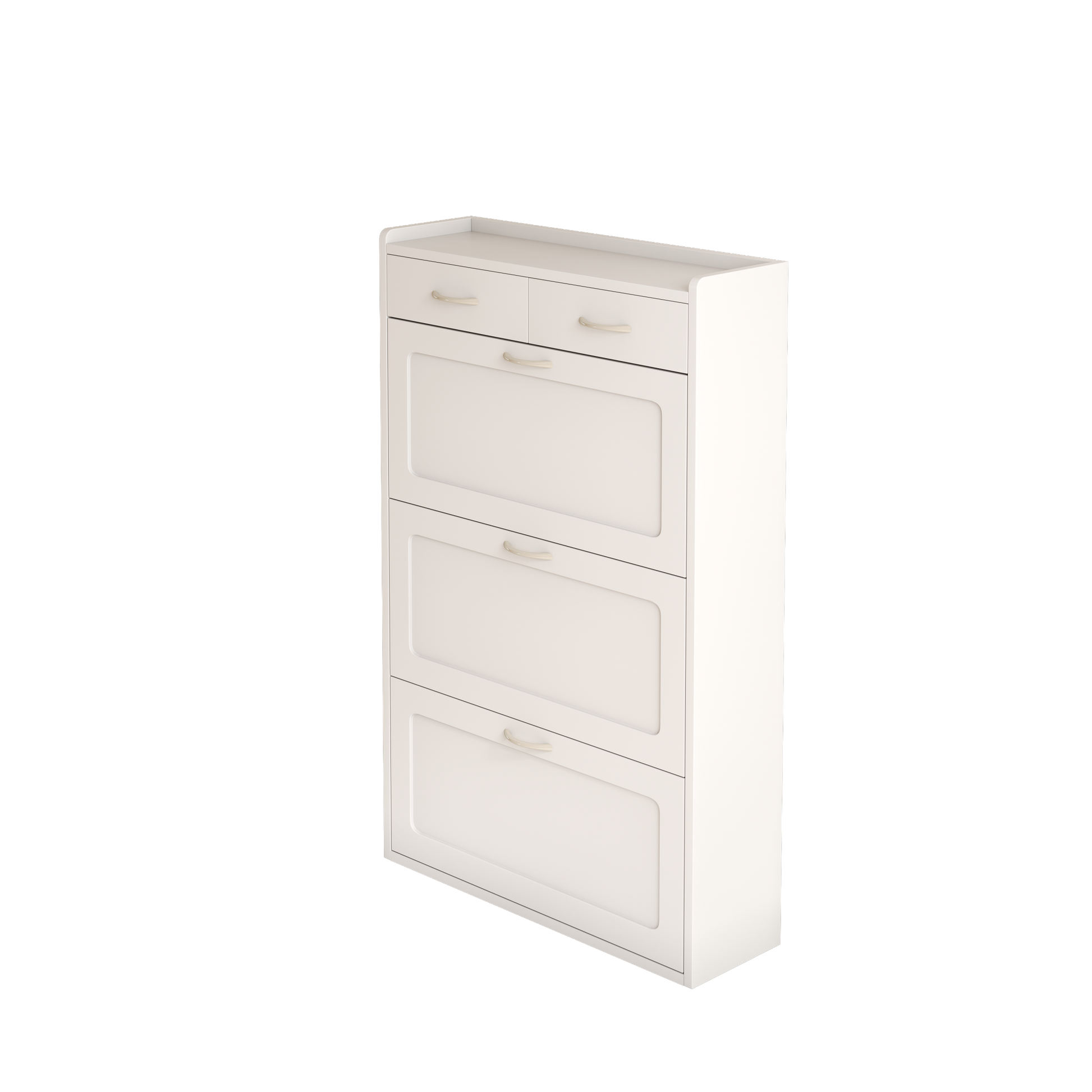 2408 White Solid Wood Shoe Cabinet, Three Layers, Flip Bucket Shoe Storage Cabinet, Simple And Generous For A Variety Of Home Styles White Mdf