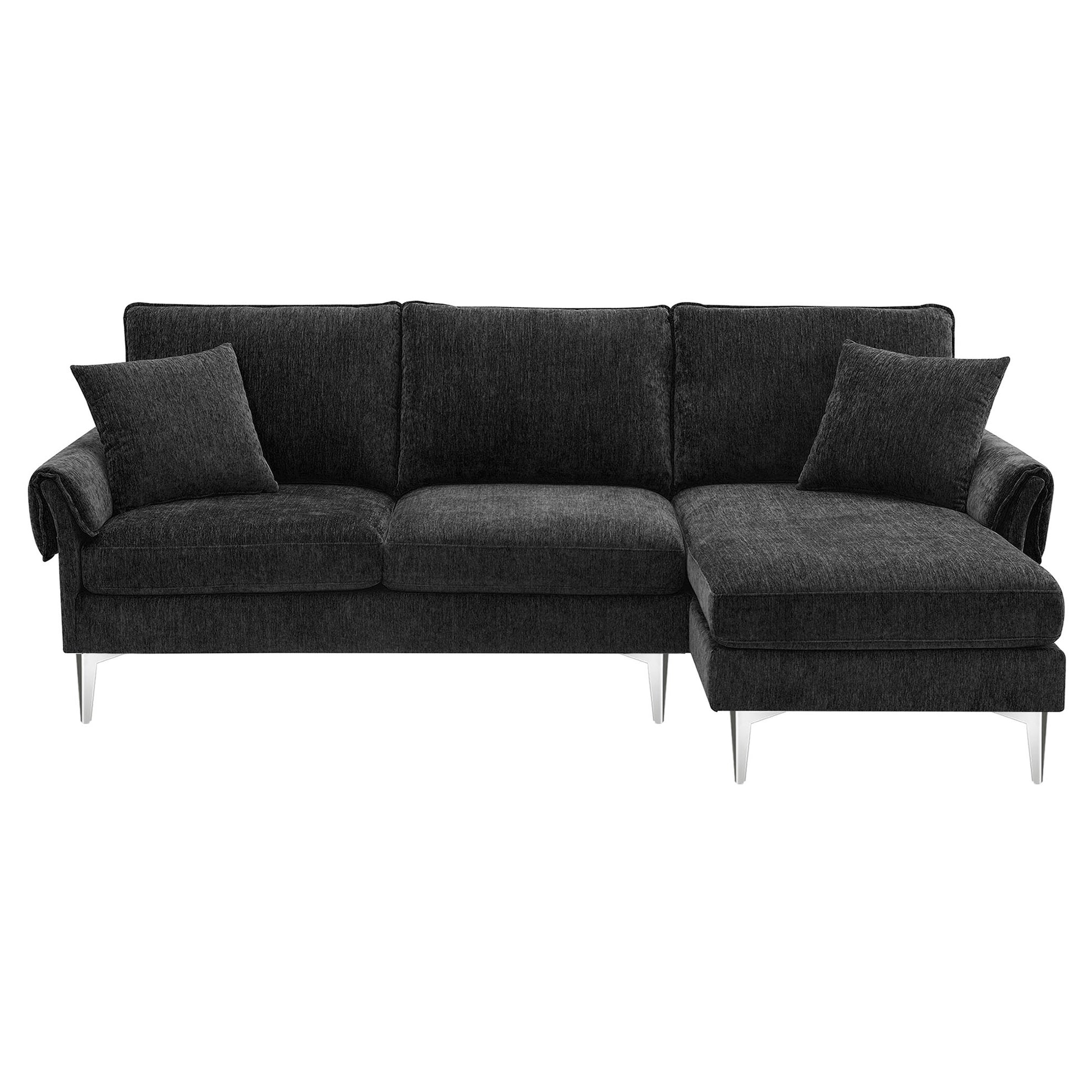 84 "Modern Chenille L Shaped Sofa With Reversible Lounge,Convertible Sectional Couch Set,4 Seat Indoor Furniture With Reversible Chaise,Fit For Living Room, Apartment 2 Pillows Black Chenille 4 Seat